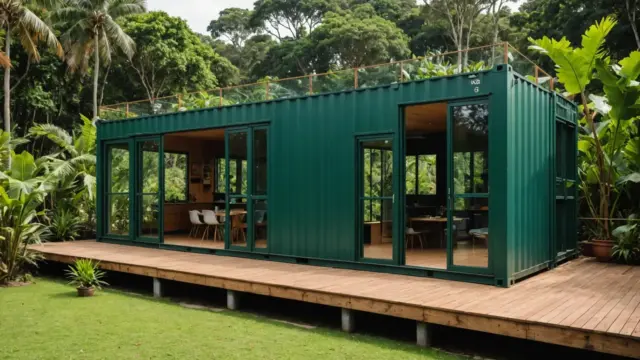 Casa feita com dois containers e deck de madeira