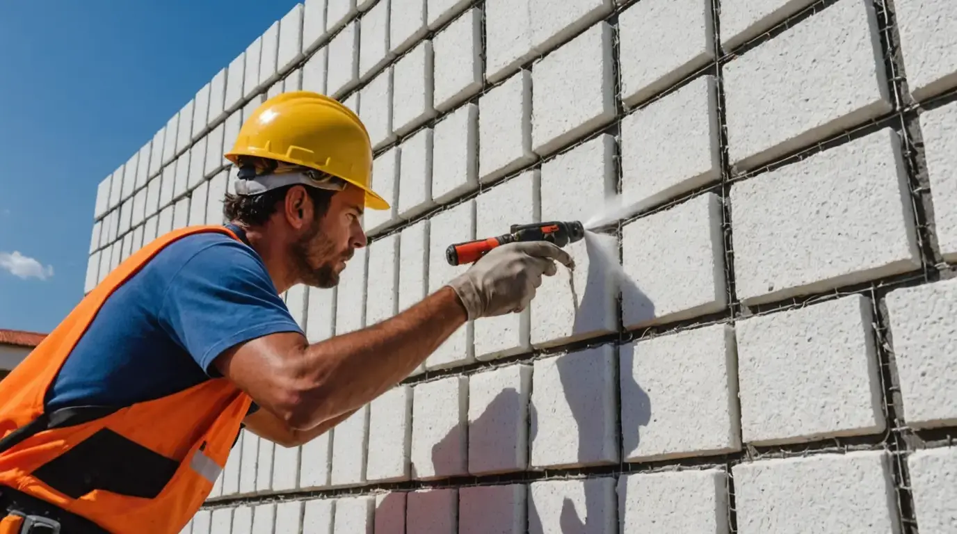 Projeção de argamassa sobre painéis de EPS