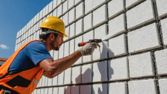 Projeção de argamassa sobre painéis de EPS