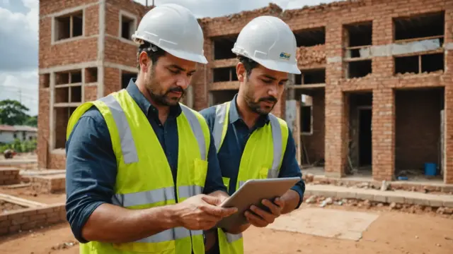 Responsável pela obra conferindo o cronograma