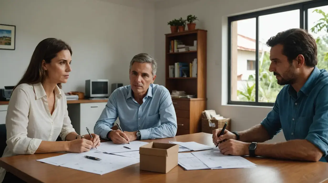 Casal conversando sobre financiamento com o gerente do banco