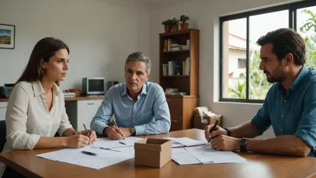 Casal conversando sobre financiamento com o gerente do banco