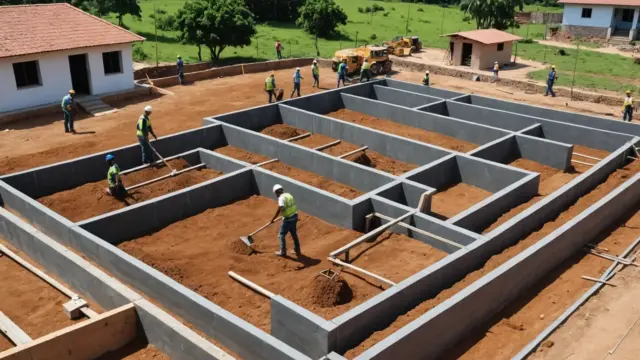 Fundação de casa com armaduras nas valas