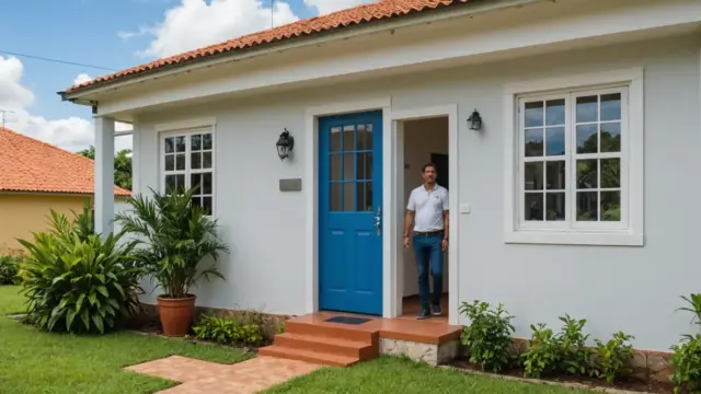 Proprietário com as chaves da casa recém-concluída
