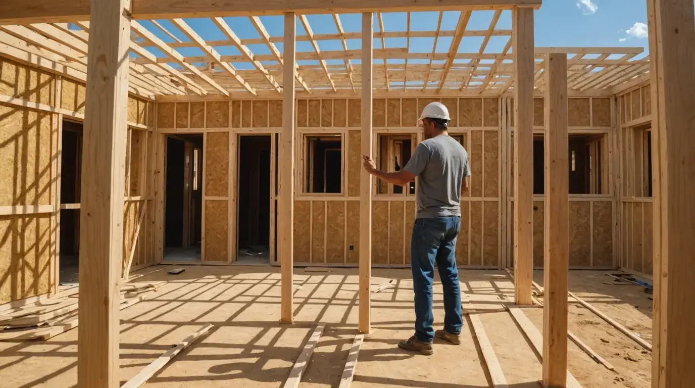 Paredes de wood frame com placas de OSB em obra