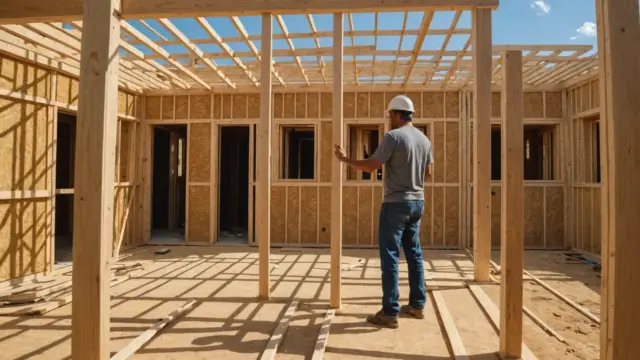 Paredes de wood frame com placas de OSB em obra